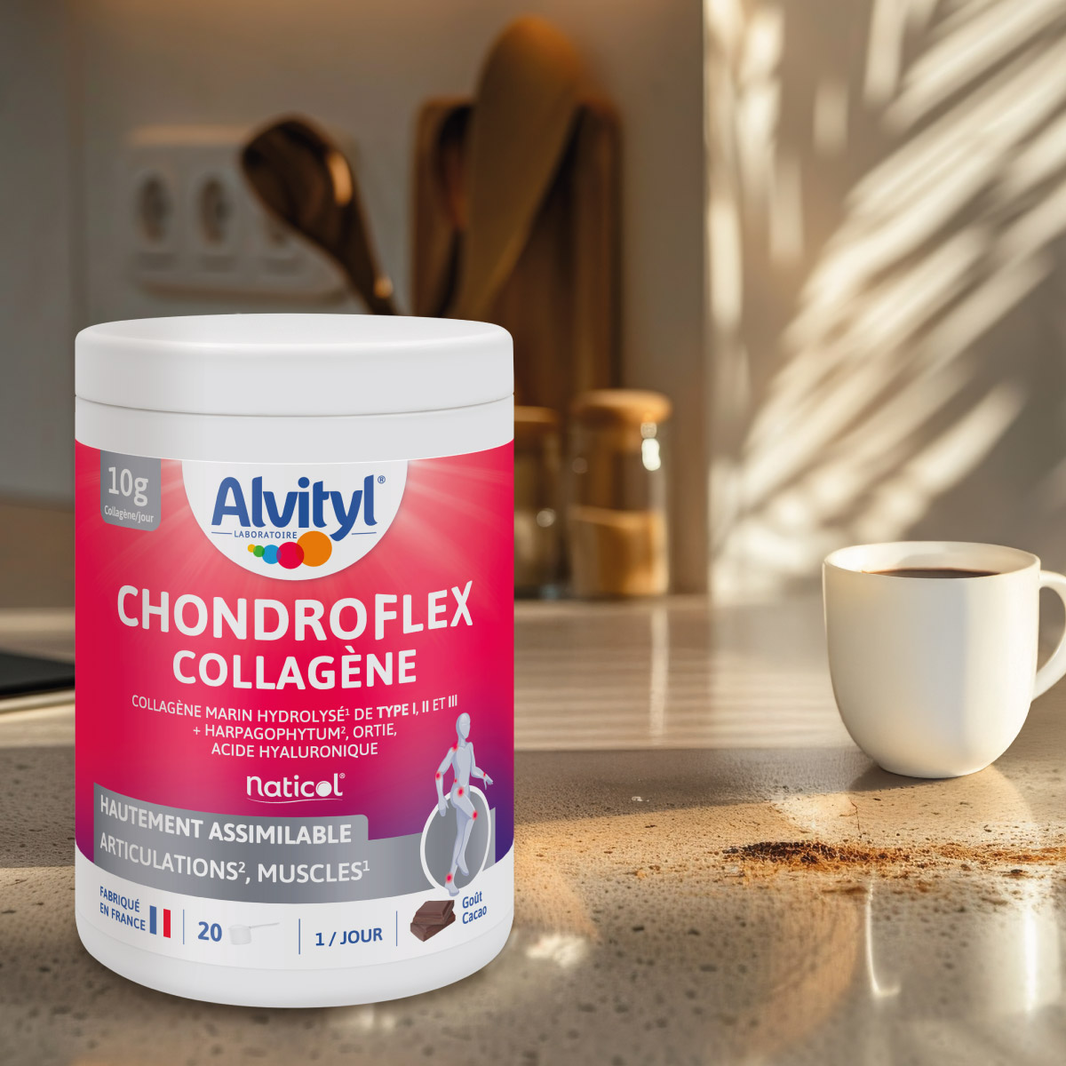 Mise en situation du produit Alvityl Chondroflex Collagène dans son utilisation quotidienne