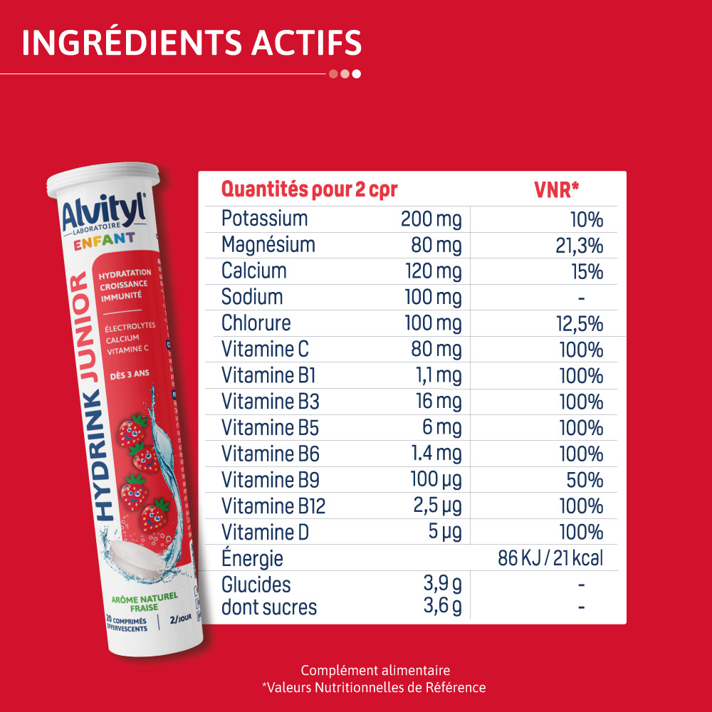 ALVITYL HYDRINK JUNIOR TABLEAU DES INGREDIENTS