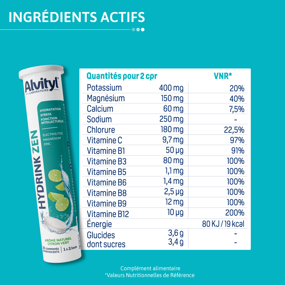 Alvityl Hydrink Zen Tableau des ingrédients